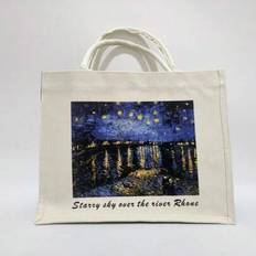 1pc Fashion Oil Painting Women Canvas Tote Bag, Portable Shopping Bag Back To School, School Tote Bag, Classic Casual For College Girls, Perfect For B - Multicolor - one-size