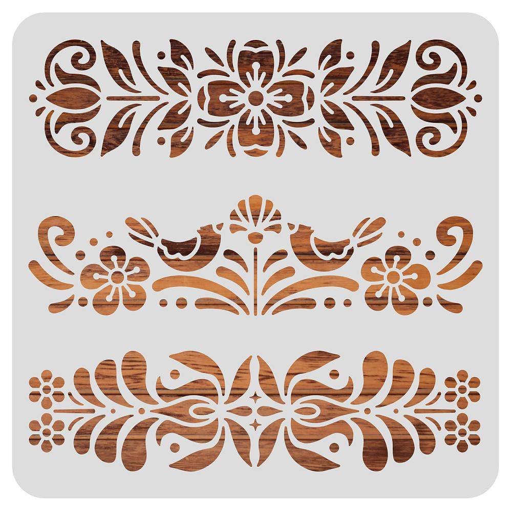 Large Plastic Reusable Drawing Painting Stencils Templates for Painting on Scrapbook Fabric Tiles Floor Furniture Wood Square Floral Pattern 300x300mm