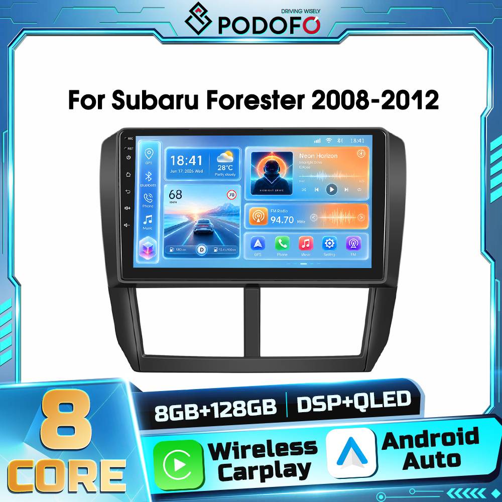 Podofo AI Voice  Android 2din Car Multimedia Player for Subaru Forester 2008-2012 Carplay Autoradio GPS Navigation Android Auto WIFI DSP FM Receiver RDS