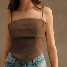 Elegant dekonstruerad Fishbone Design Grå Camisole för kvinnor - Brun (L,M,S,XL)