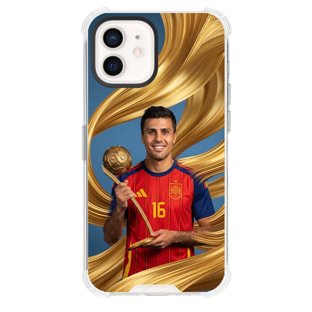 Rodri Phone Case For iPhone Samsung Galaxy Pixel OnePlus Vivo Xiaomi Asus Sony Motorola Nokia - Rodri Spain National Team Golden Ball Portrait With Abstract Gold Ribbon Background.