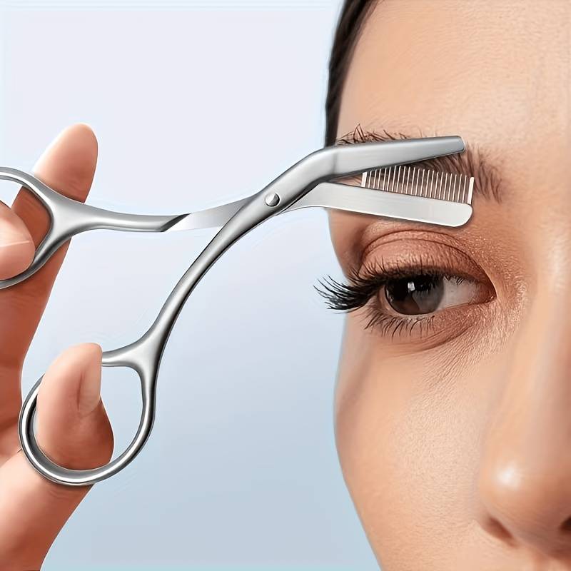 Stainless Steel Eyebrow Scissors with Built-in Brow Comb, 1pc Shaping and Trimming Scissors for Women and Men