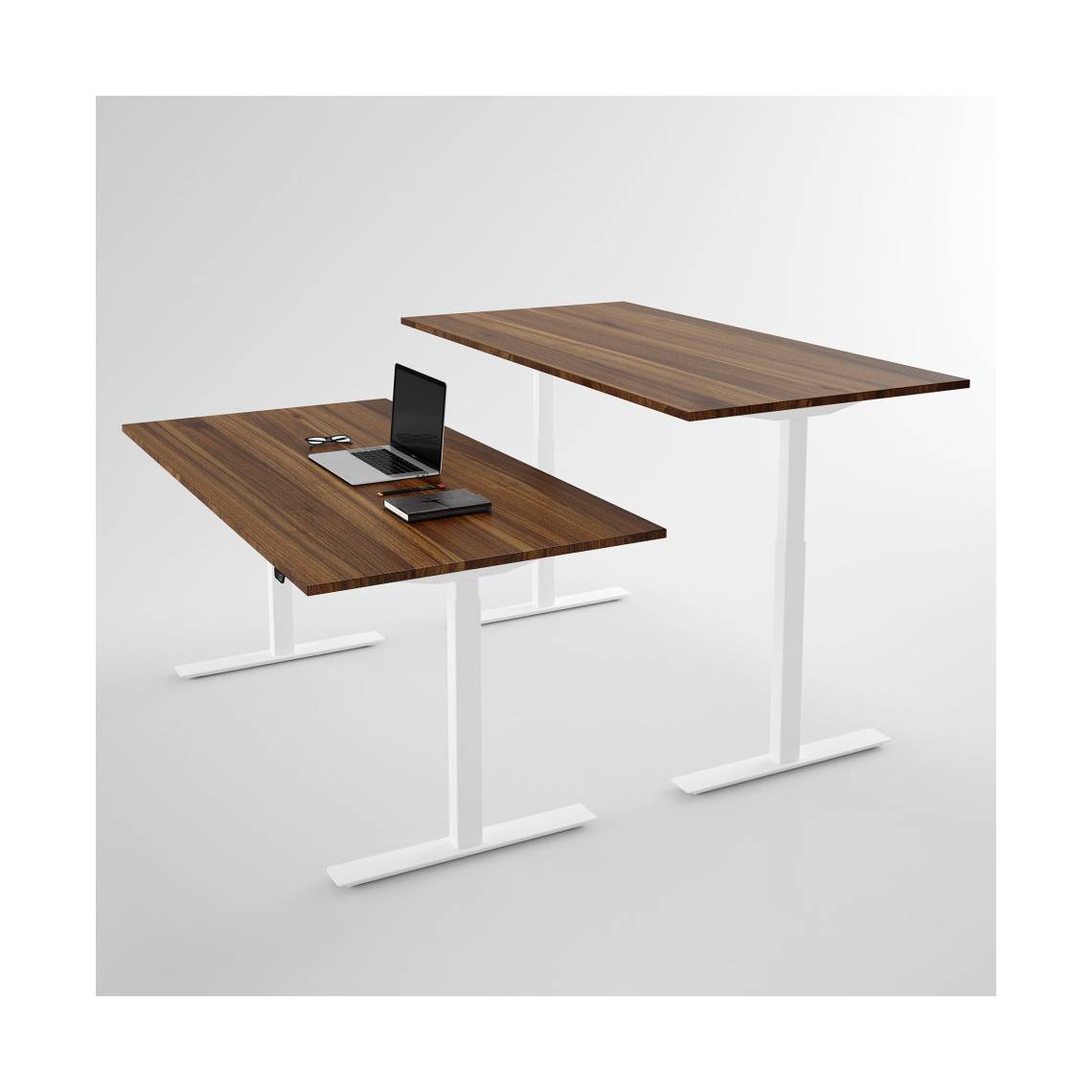 Hæve sænkebord - Pro3, Størrelse 100 x 70 cm, Bordplade Valnød, Stativ Hvid