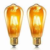 Set med 2 Vintage Edison E27 LED-glödlampa 4W, bärnstensglas, varmvit 2 200K, 40 W glödlampa, 400 LM, AC 220 V, ej dimbar, ST64 retrofilament, dekorativ för hem, barer, kaffe