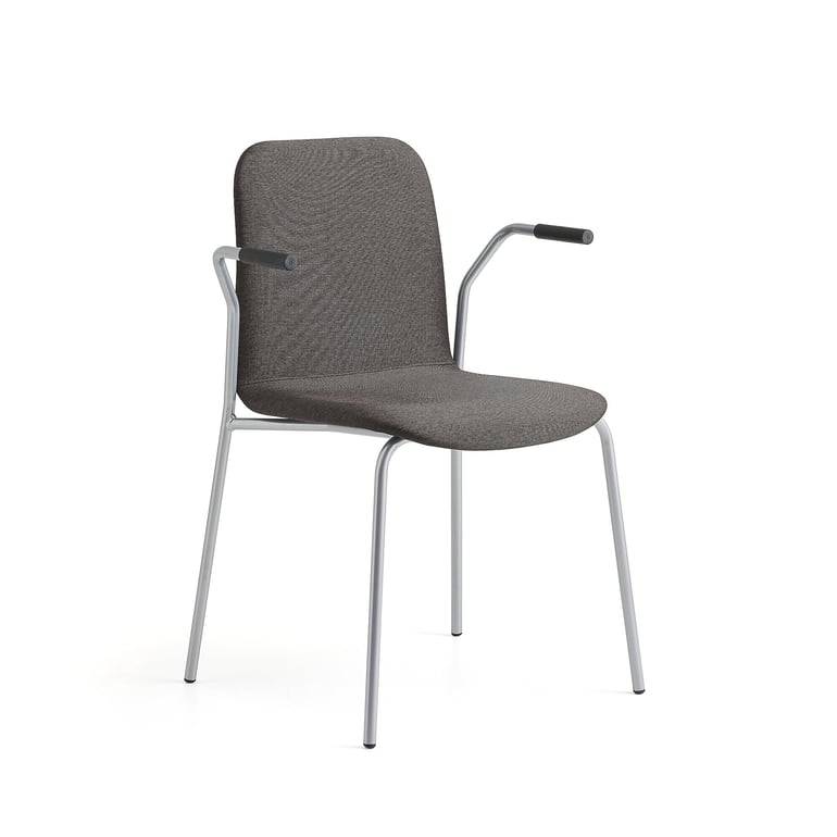 Stol LABELL, benstativ och armstöd, silver/mörkbrun