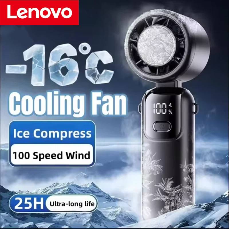 Lenovo Foldable/Hangable USB Desk Fan Ice Cooling Handheld Fan 100 Speeds Turbo Portable for Outdoor Fast Chill Ice Compress New