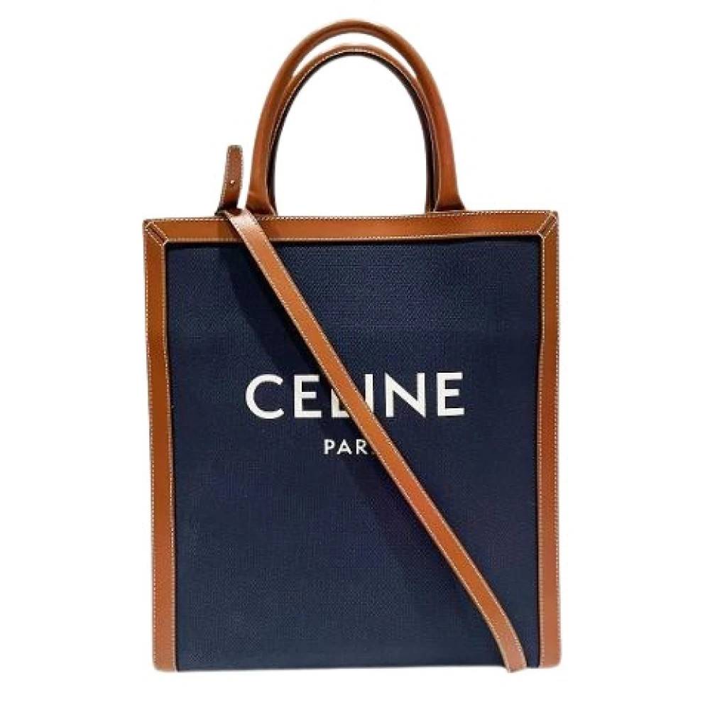 Celine Vintage Pre-owned Vertical Cabas Small Canvas Leather Tote Bag - Vintage - Dame - Blå - ONE SIZE - Uld