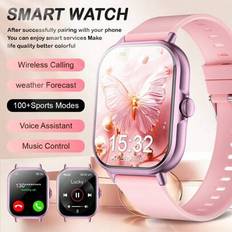 2,01" smartklocka med full pekskärm, unisex sportklocka med silikonarmband, stegräknare, kaloriräknare, flera träningslägen, alarm, samtals- och medde (En-Storlek)