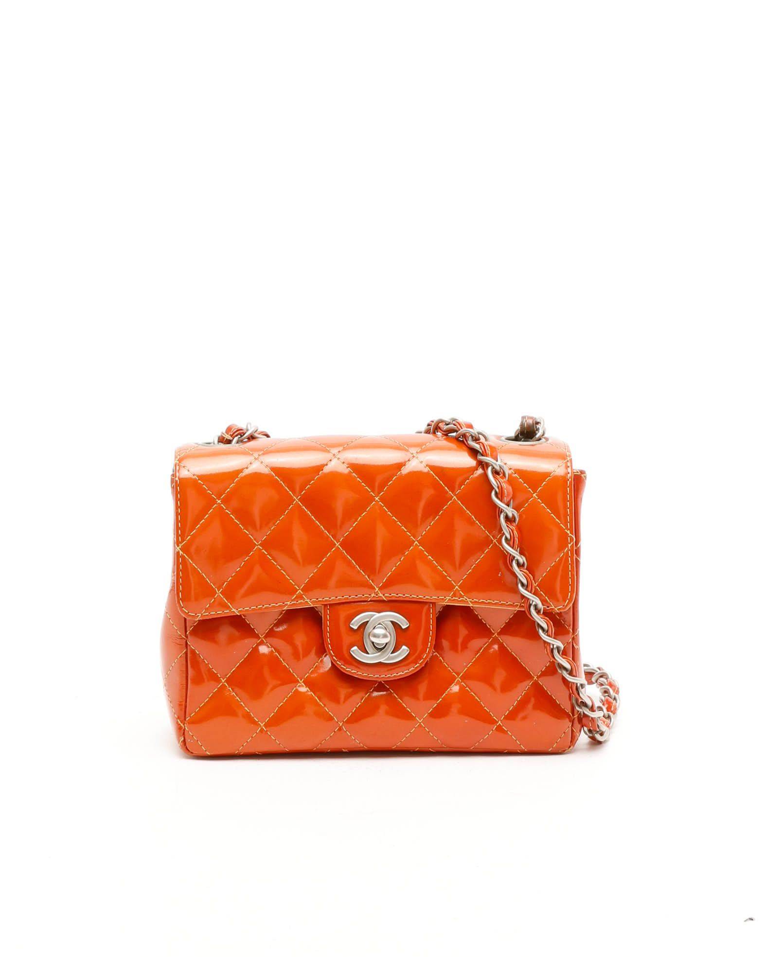 Chanel Classic Square Patent Single Flap Bag - Orange - One Size