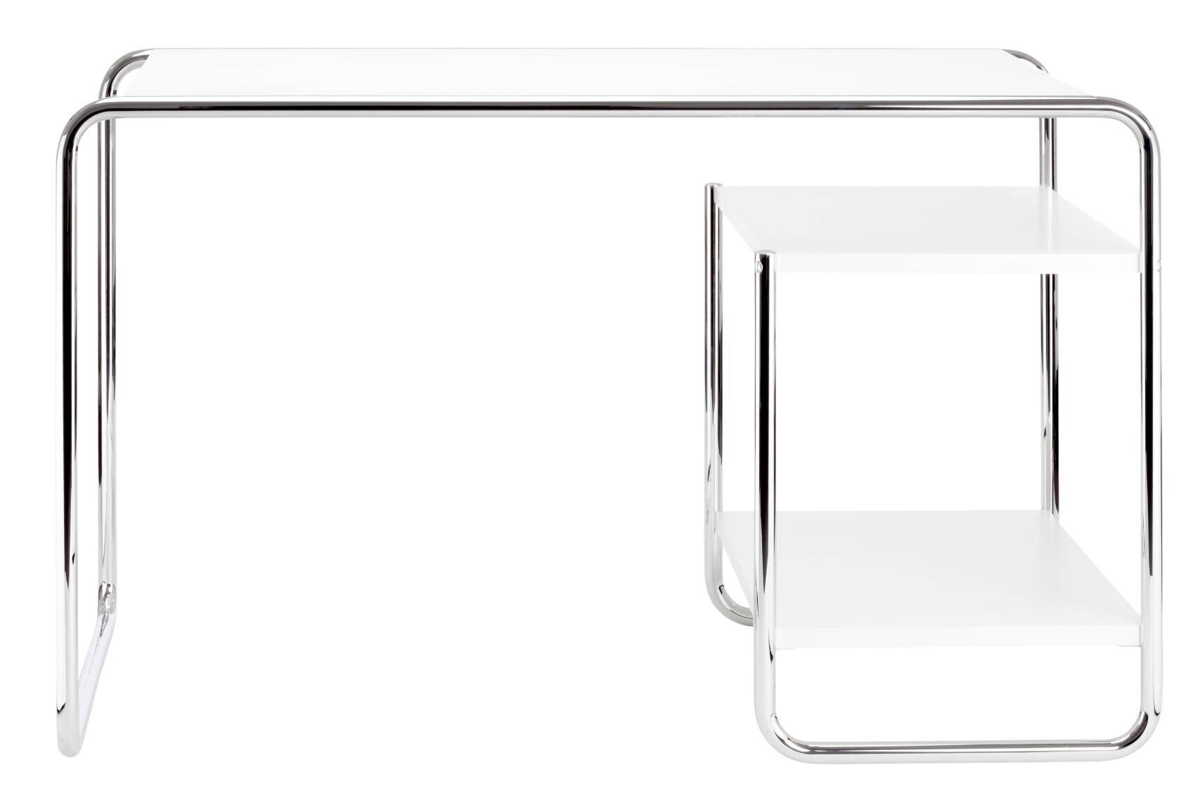 S 285/2 skrivebord, krom fra Thonet Lacquer pure white RAL 9010 - 2 shelves inside right - Jacobsen Plus