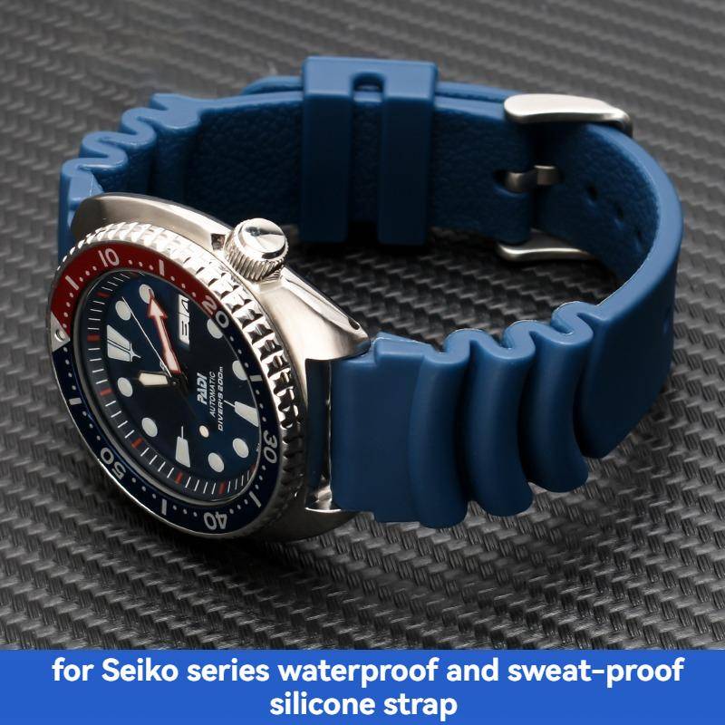 22mm 20mm 24mm Silikon Dykarmband för Seiko 5/SKX007/Turtle/Samurai – Svart Blått Vattentätt Klockarmband med Spänne svart
