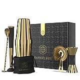 BarDeluxe Boston Shaker set 5 delar, bartenderset, cocktailmix set – 750 ml cocktailshaker Boston, cocktailset rostfritt stål, cocktailtillbehör – lyx presentset, väska och receptbok (guld)