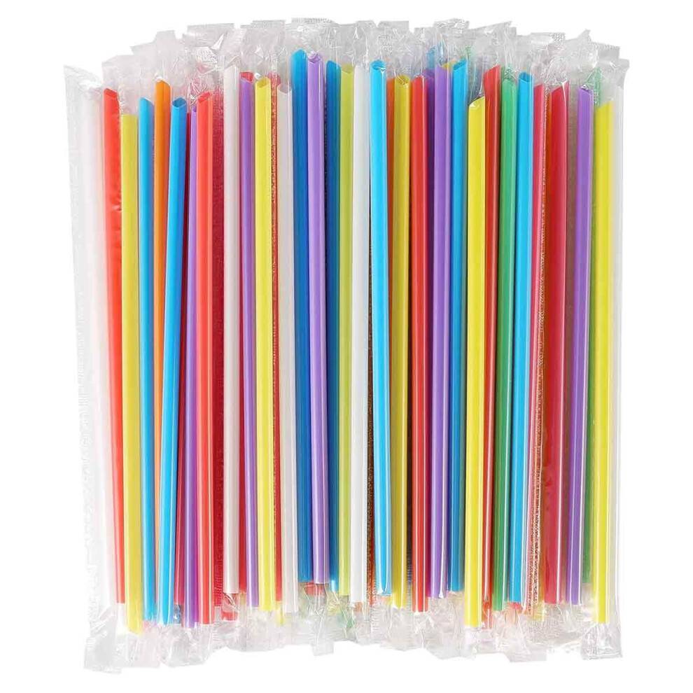 100 stk. engangs jumbo-sugerør i plastik, individuelt indpakkede, 25 cm lange sugerør, kompatible med Boba, frugtsmoothies, milkshakes og bu