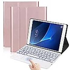 QYiiD bakgrundsbelyst pekplatta tangentbordsfodral för Galaxy Tab A 10.1 2016 (SM-T580/T585), PU-läderstativ skydd med magnetiskt avtagbart trådlöst Bluetooth-tangentbord för Galaxy Tab A 10,1 tum,