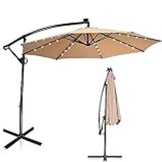 KOMFOTTEU LED-parasoll, trädgårdsparaply med handvev, terrassparaply med stativ 360° rotation, trafikljus, vikbar, marknadsparaply 300 cm x 230 cm, för trädgård, terrasser, pool, Beige, 300cm x 230cm