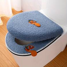 TEMU 2pc/set Of Warm Toilet Seat Covers, Including Toilet Seat Cover And Toilet Lid Cover, Warm Soft Washable Closestool Seat Cushion, Toilet Ring Cover, Home Essential, For Winter