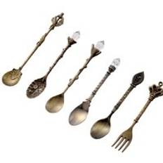 6 st sked uppsättningar retro sked dessert bordsdekoration sked liten kunglig stil metall gyllene carving kaffesked mellanmål frukt s