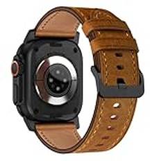 AISPORTS Kompatibel med Apple Watch-rem 49 mm 45 mm 44 mm 42 mm läder, mjukt andningsbart läderarmband sportarmband ersättningsrem för Apple Watch Ultra 2/Ultra/SE2/SE/serie 9/8/7/6/5/4/3/2/1