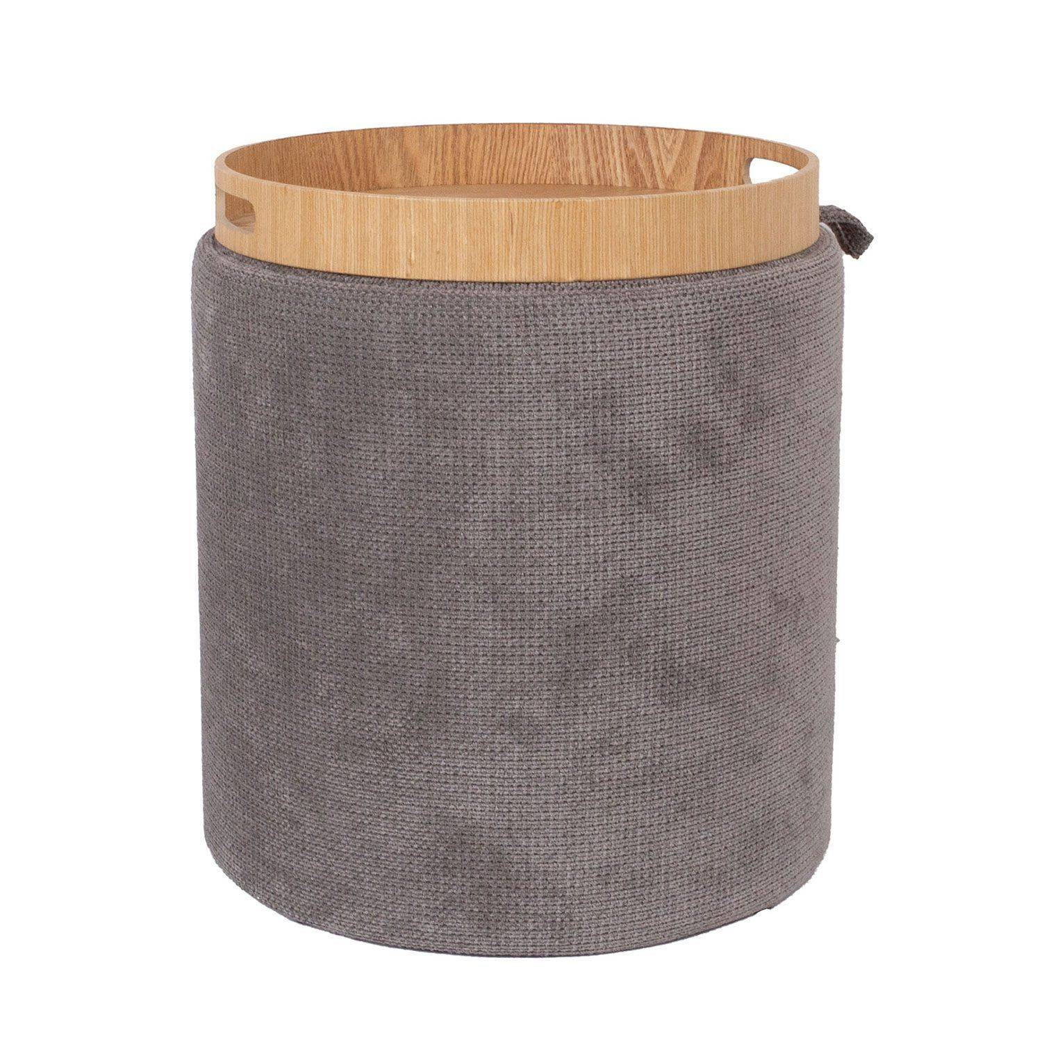 Ottoman/bord Hiro med förvaring och bricka 34,5x37 cm - Grå Sittpuff Trä