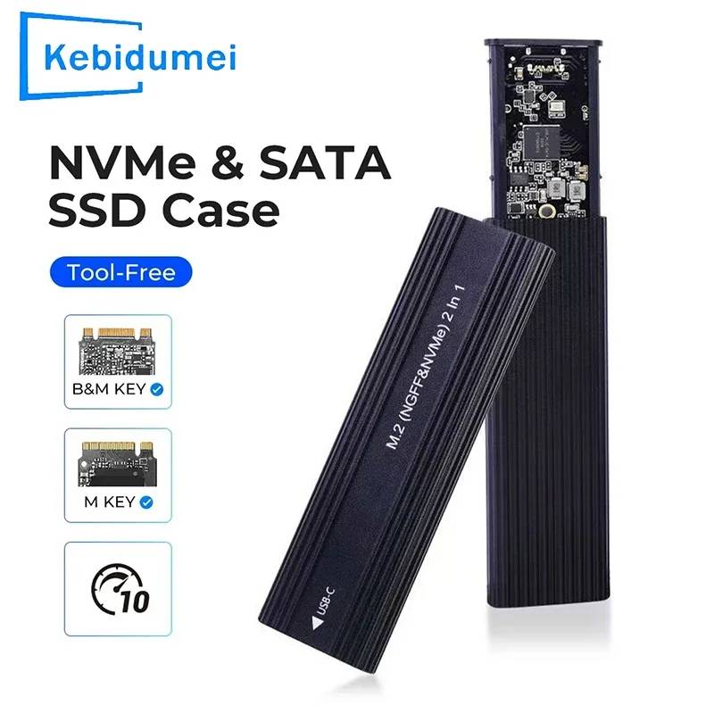 M.2 NVMe SATA SSD Enclosure 10Gbps Single/Dual Protocol M.2 to USB Type C 3.1 SSD External Hard Drive Case Support M Key/B+M Key