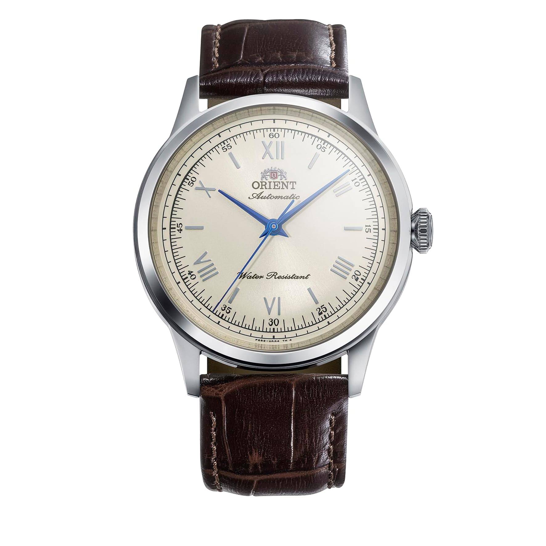 [ORIENT] Bambino 38 RN-BB0003Y Herrars Automatiskt Mekaniskt Armbandsur, Elfenbensfärgad Urtavla, Läderarmband gray