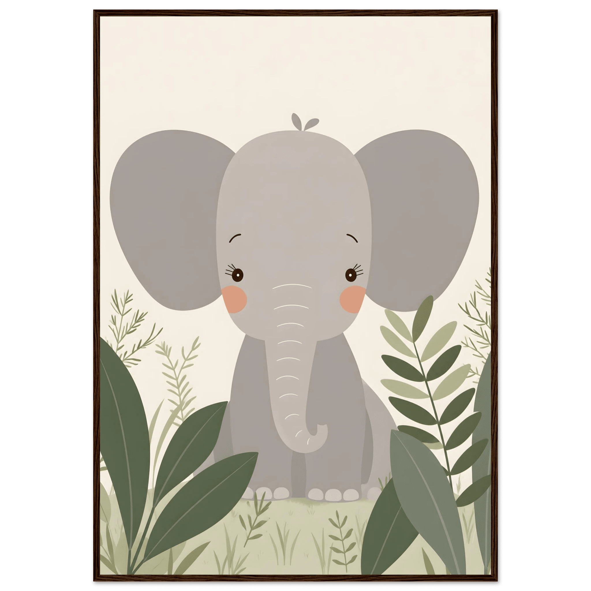 Elefant i djungeln poster-70x100 cm / 28x40″ / Med ram / Mörkt trä