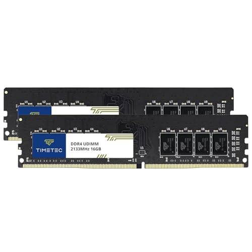 Timetec 32GB (2x16GB) DDR4 2133MHz PC4-17000 Icke-ECC, obuffrad 1,2V CL15 2Rx8 Dual Rank 288-stifts UDIMM Stationär dator RAM-minnesuppgraderingsmodul
