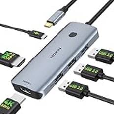 USB C dockningsstation dubbel HDMI-adapter, MOKiN 6-i-1 USB C-nav, dockningsstation för bärbar dator, dubbel skärm med enkel 8K@30Hz HDMI, 3 USB-port, 100 W PD för Dell/HP/MacBook/Lenovo Yoga
