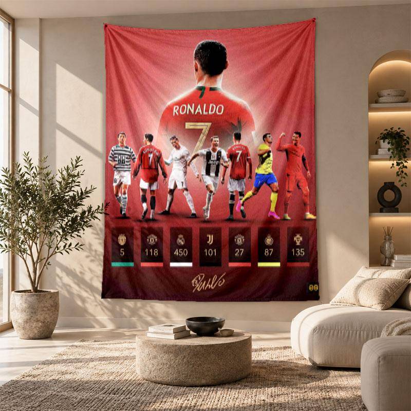 Decorative Tapestry,Cristiano Ronaldo Printed Wall Art, Lightweight Wall Hanging For Bedroom Background
