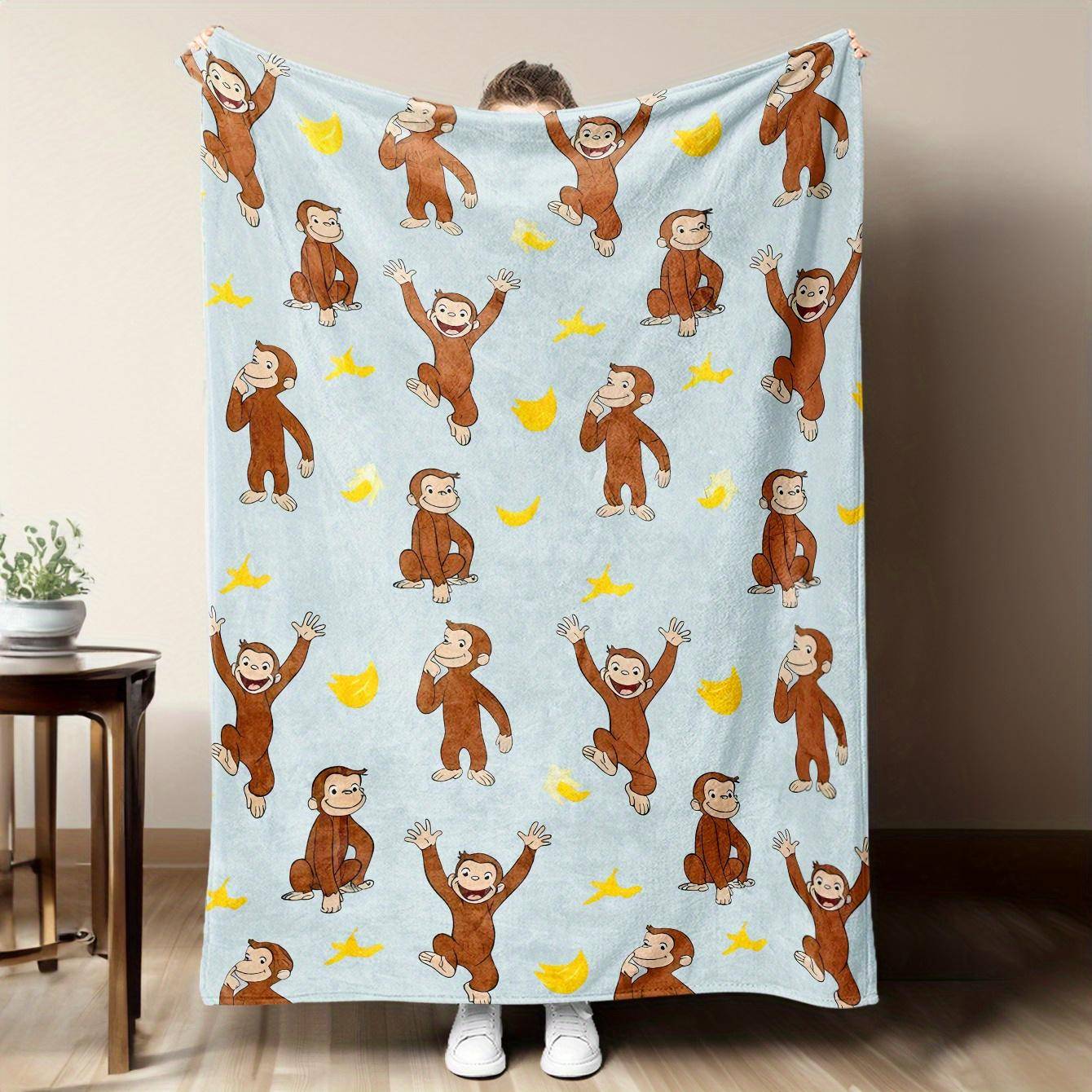 Nyfiken George Apa & Banan Tryck Flanell Plädfilt - Mjuk Mysig Varm| Perfekt för Soffa/Säng/Kontor brown