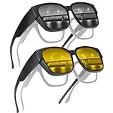 Hifot Fit Over glasögon solglasögon för män kvinnor, linda runda solglasögon för att passa över glasögon 100 % UV-skydd för män och kvinnor, Svart och gul, En storlek