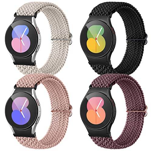 Easuny Flätad rem kompatibel med Samsung Galaxy Watch 5 40 mm 44 mm/Watch 5 Pro 45 mm/Galaxy Watch 4 Classic 42 mm 46 mm/Samsung Watch 4 40 mm 44 mm, 20 mm elastisk nylonrem för kvinnor män, ljus färg