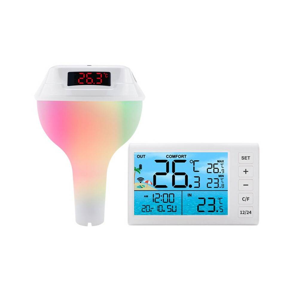 Wireless Floating Pool Thermometer Solar Pool Thermometer Pool LED Digital Water Thermometer with RGB Atmosphere Light