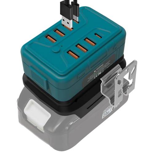 8-i-1 Laddningsadapter & USB-adapter för Makita 18V-batterier - Bärbar telefonladdare med 6x USB-A & 2x TYPE-C snabbladdningsportar - Bärbar powerbank för surfplattor och elektronik (endast adapter)