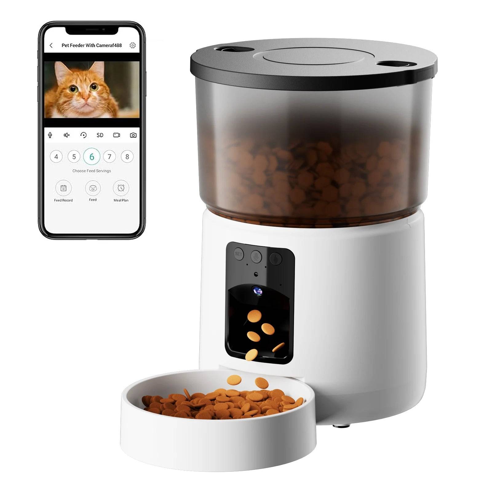Smart Automatic Pet Feeder with HD Camera - Black or White - White video model