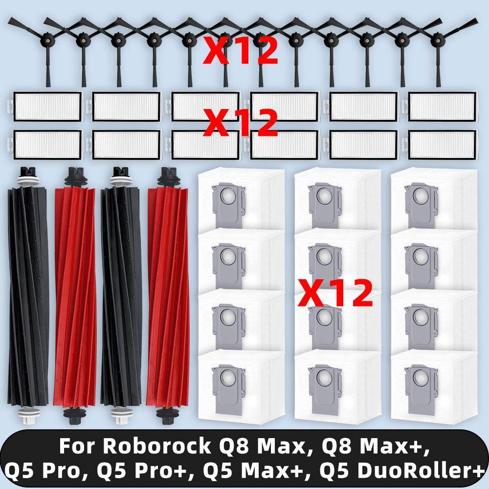 Kompatibel för ( Roborock Q8 Max, Q8 Max+, Q5 Pro, Q5 Pro+, Q5 Max+, Q5 DuoRoller+ ) Reservdelar Filter Huvudsida Borste Dammpåse black