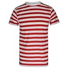 Män kvinnor röd och vit rand t-shirt hatt glasögon set unisex 3-delat set bokvecka maskeraddräkt fest outfit (endast t-shirt medium)