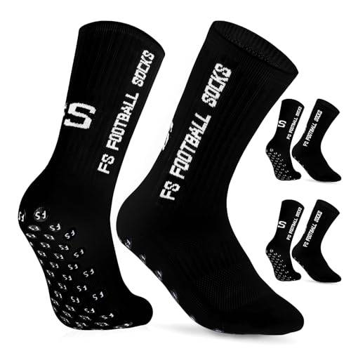 AVABEST Fussball Socken Herren 2 Paar Grip Socken Fussball für Männer 39-46 Fußballsocken Rutschfeste Sportsocken für Basketball Laufen Radfahren Tennis, Schwarz
