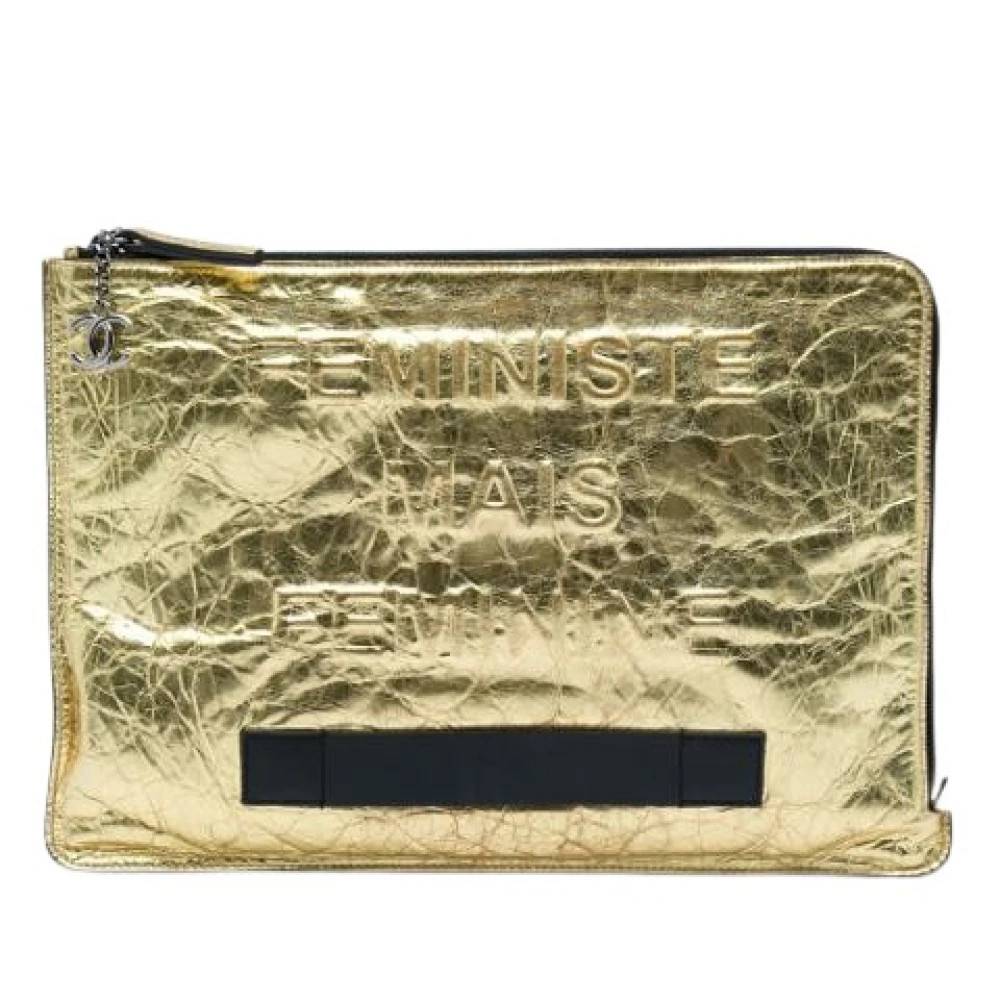 Chanel Vintage Pre-owned Metallic Leather Clutch - Vintage - Dame - Gul - ONE SIZE - Uld