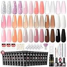 COSCELIA Poly Nail Extension Gel Naglar Set, 18 Färger Poly Nagel Förlängning Set Nagel Förlängning Set Nagel Gel Set Gel Naglar Startset Gel Naglar Set Startset Manikyr Kompletta Naglar DIY