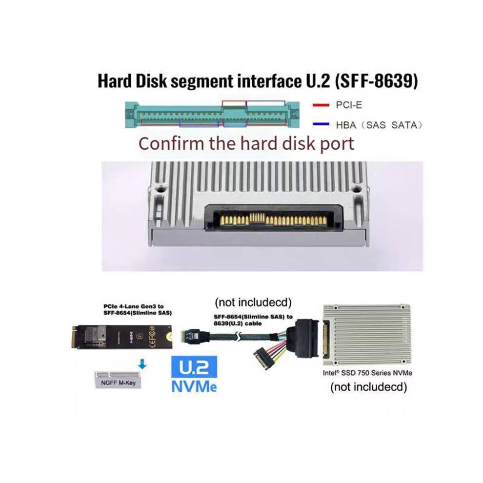 NGFF M-Key NVME to SFF-8654 Slimline SAS Card Adapter and U.2 U2 SFF-8639 NVME PCIe SSD Cable 50cm for Mainboard SSD