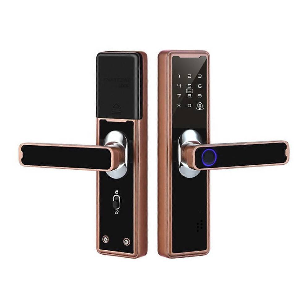 (color02) 1pc Tuya Wifi Electronic Smart Door Lock With Biometric Fingerprint / Smart Card / Password / Key Unlock/ USB Emergency Charge