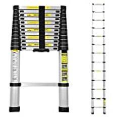 Cecaylie Hopfällbar teleskopstege i aluminium, 3,8 meter utdragbar stege, halkfri aluminiumstege, stående stege, multifunktionsstege, utdragbar aluminiumstege, utdragbar teleskopstege med 150 kg lastkapacitet