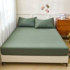 1pc Solid Color Dark Green 100% Cotton Fitted Sheet, Mattress Protector, Mattress Cover For Bed, Bed Sheet, Soft And Breathable, For All Size Bed -Twi - Army Green - Multi-size