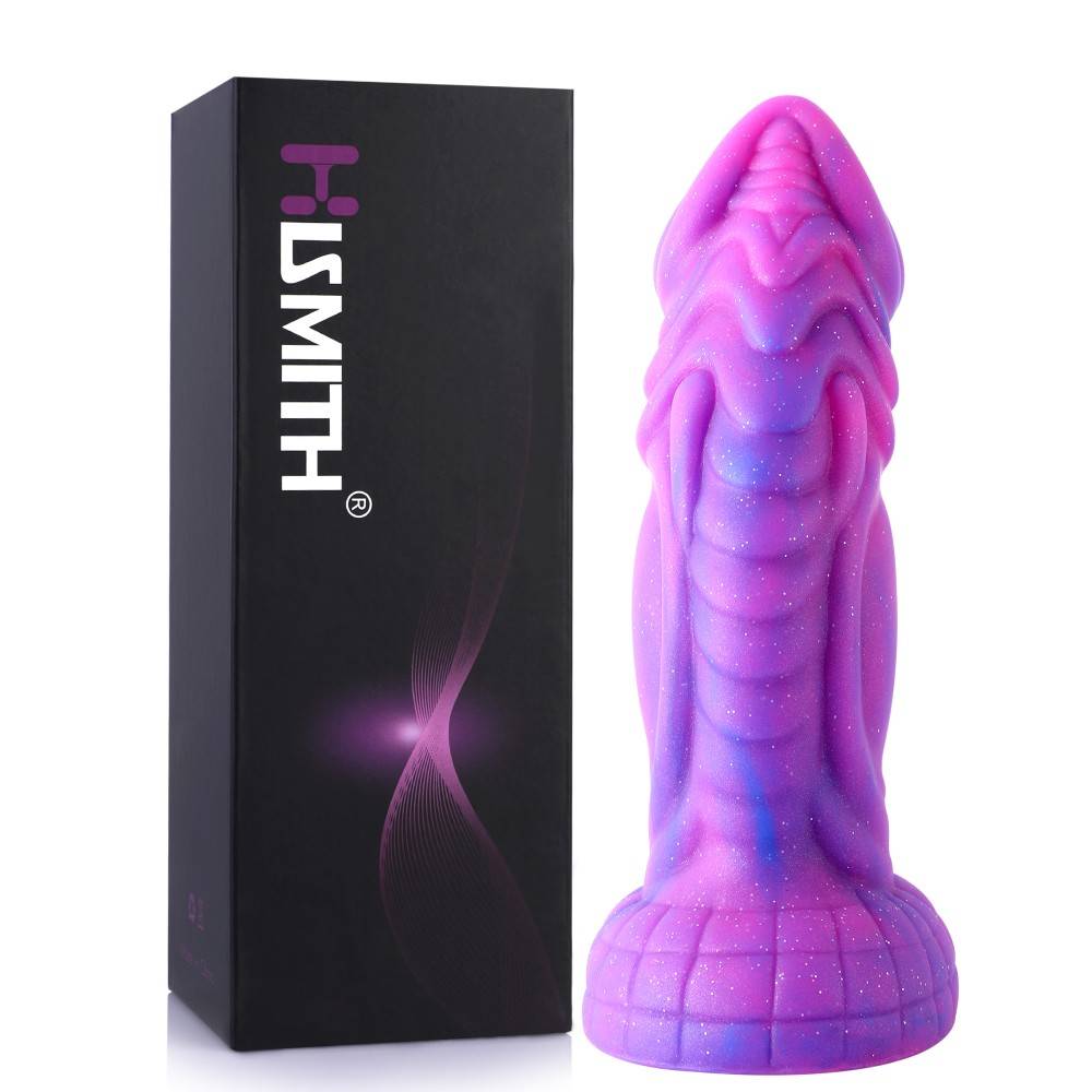 HiSmith HSD01 Curved Giant Silicone Purple Starry Animal Dildo Suction Cup 8" Purple-Pink - lila.