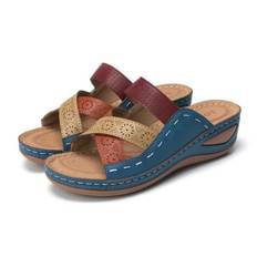 Dam Premium ortopediska sandaler med öppen tå Kvinnliga Tofflor Spänne Rem Vintage Anti-halk Andas för sommaren 35-43 35 blå