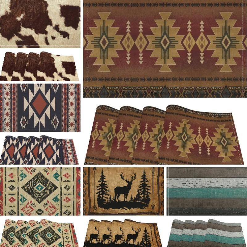 Retro Lantlig Stil Placemat med Abstrakt Etnisk Stam Geometrisk Textur Tryckt Placemat Familj Matbord Isolering