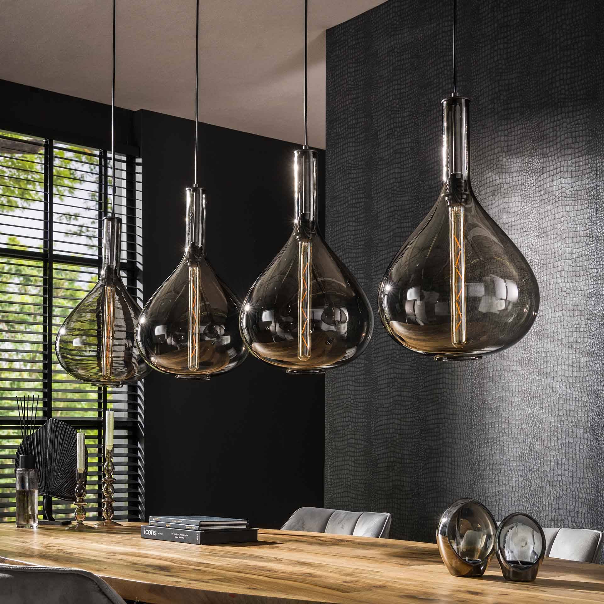 Droop - Loftlampe med fire dråbeformede skærme i røgfarvet glas Levering med pære(r)