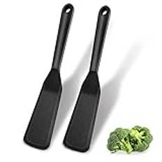 Stekspade silikon 2 stycken, non-stick värmebeständig silikonspatla för matlagning fisk, pannkakor, ägg, pizza, BPA-fri (svart)