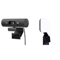 Logitech Brio 500 Full HD-webbkamera med autoljus, Show Mode, två mikrofoner med brusreducering - Grafit & Logitech for Creators Litra Glow Premium LED Streaming Light 946-000002 Blixt, Grå